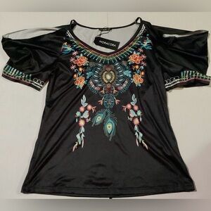 NORACORA Printed Cold Shoulder Top